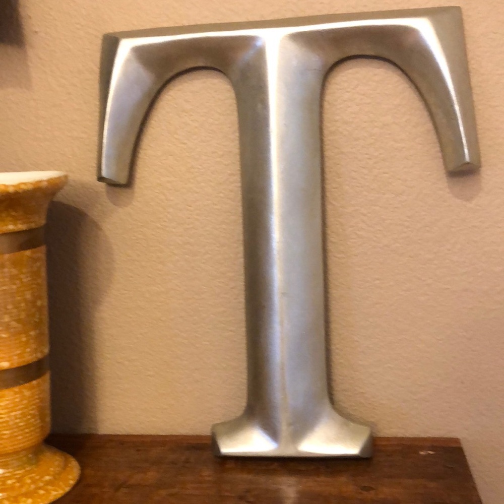 Big Beveled T initial silver Decor